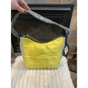 B303 - Tahari vibrant yellow and subtle gray shoulder bag.